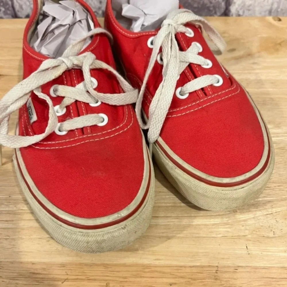 Vans Red Fabric Upper Lace Up Sneakers Size 7